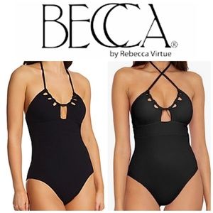 NEW BECCA Candice Pucker Up Multi-way Halter One Piece Swimsuit